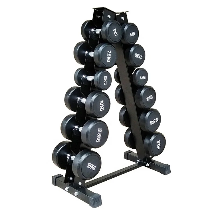 

2022 new arrivals commercial gym use ubber coated cast steel weights dumbbell storage rack, Black