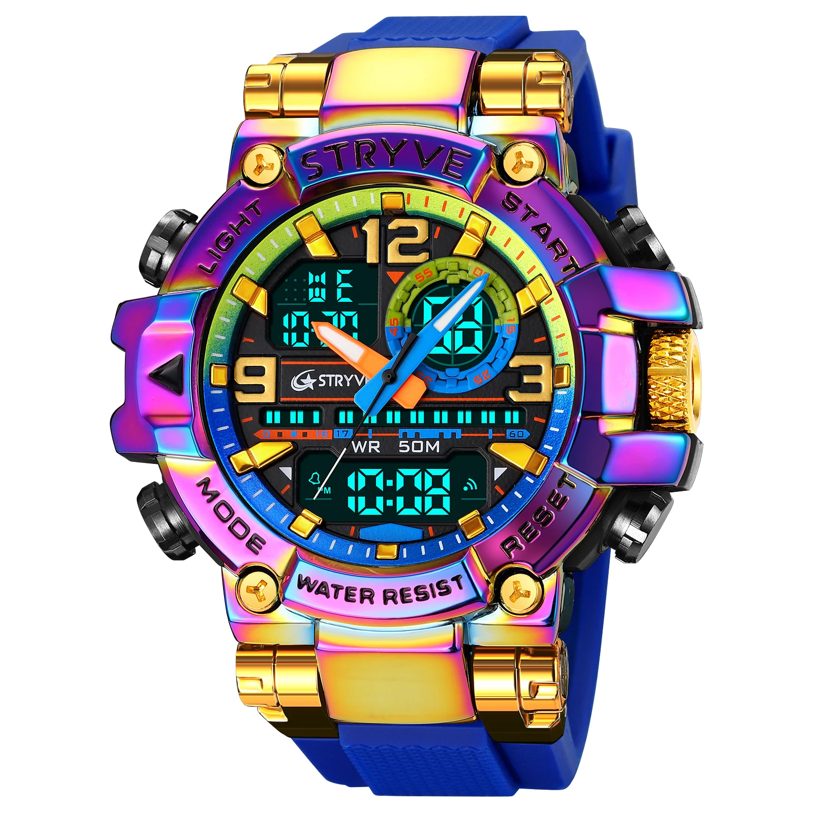 STRYVE Fashion Men's Sport Watches Shock Resistant 50M Waterproof Wristwatch LED Alarm Stopwatch Clock Watches Men 8025