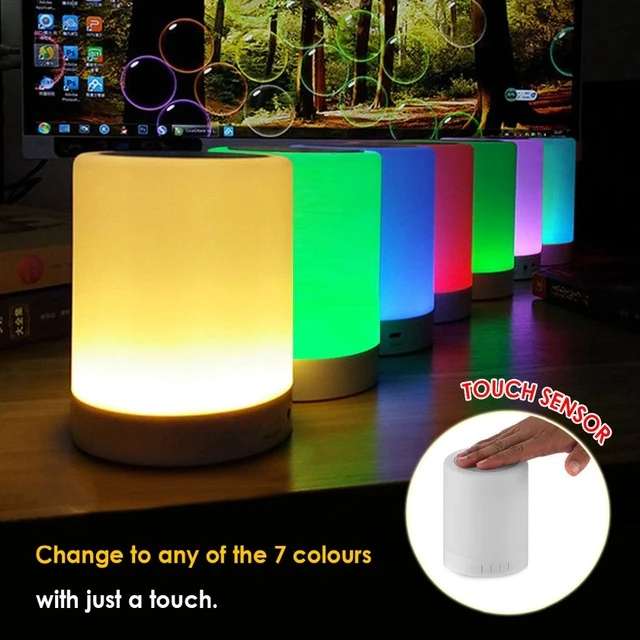 

Night Light Wireless Speaker Hifi Stereo Speaker 7 Colors Touch Control LED Bedside Table Lamp Support TF Card AUX, White