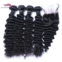 

Wholesale High Quality Indian Human Hair Natural Color Deep Wave Hair Bundles With Lace Closure Cuticle Aligned Raw Virgin Hair