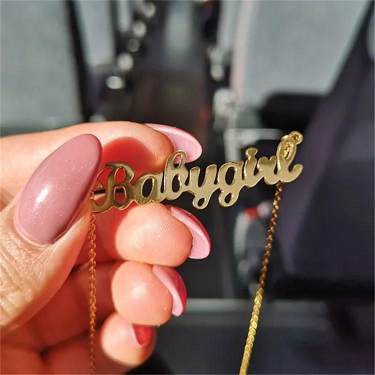 

Baby Girl Old English Necklace Letter Charm Stainless Steel Babygirl Necklace