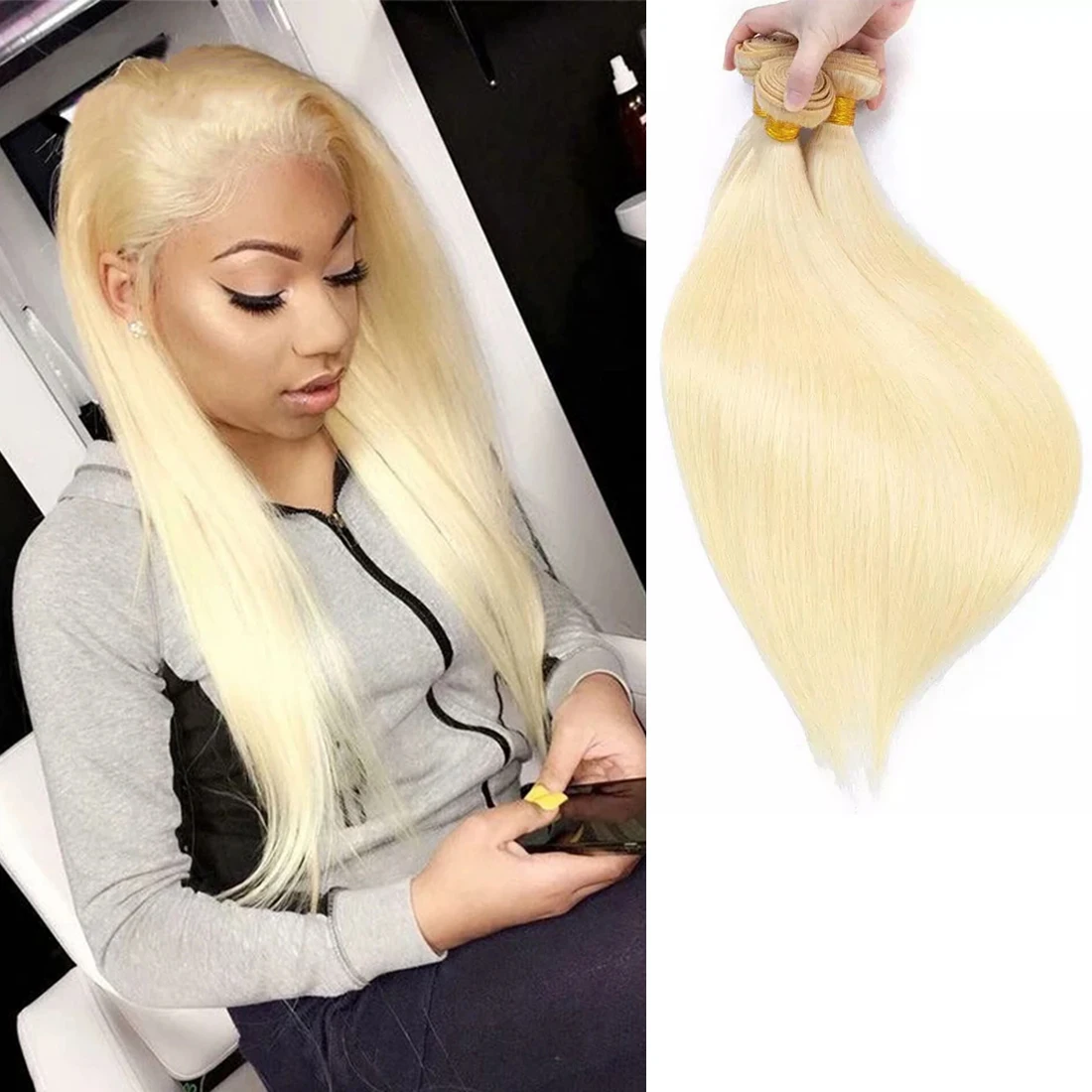 

613 Blonde Straight Human Brazilian Cuticle Aligned Double Drawn Hair Bundles Raw Virgin Bundle