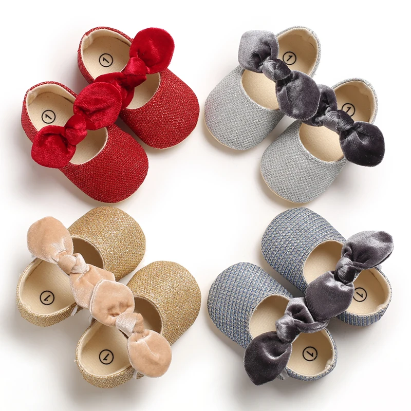 

Toddler girl Rubber sole gold flash bowknot princess dress baby shoes, 5colors