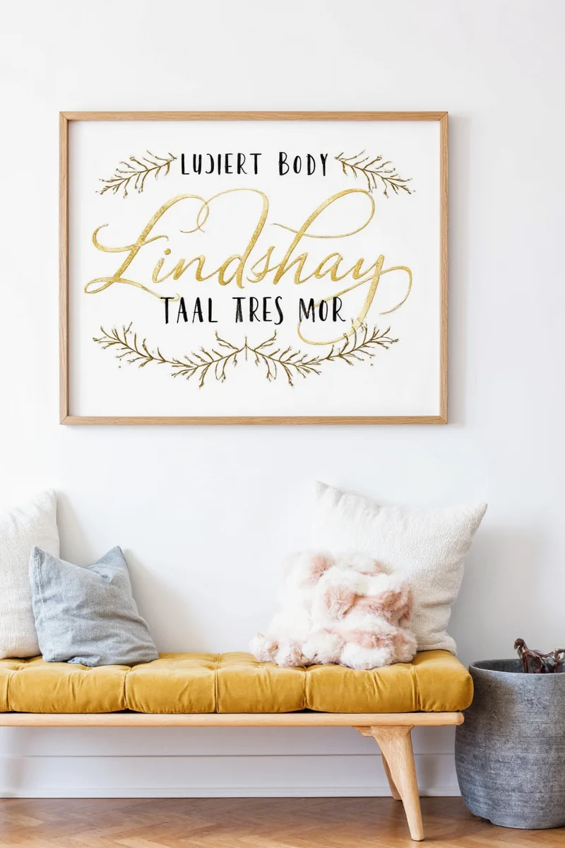 Close-up of Lindsay lettering with protective sealant on a kitchen wall