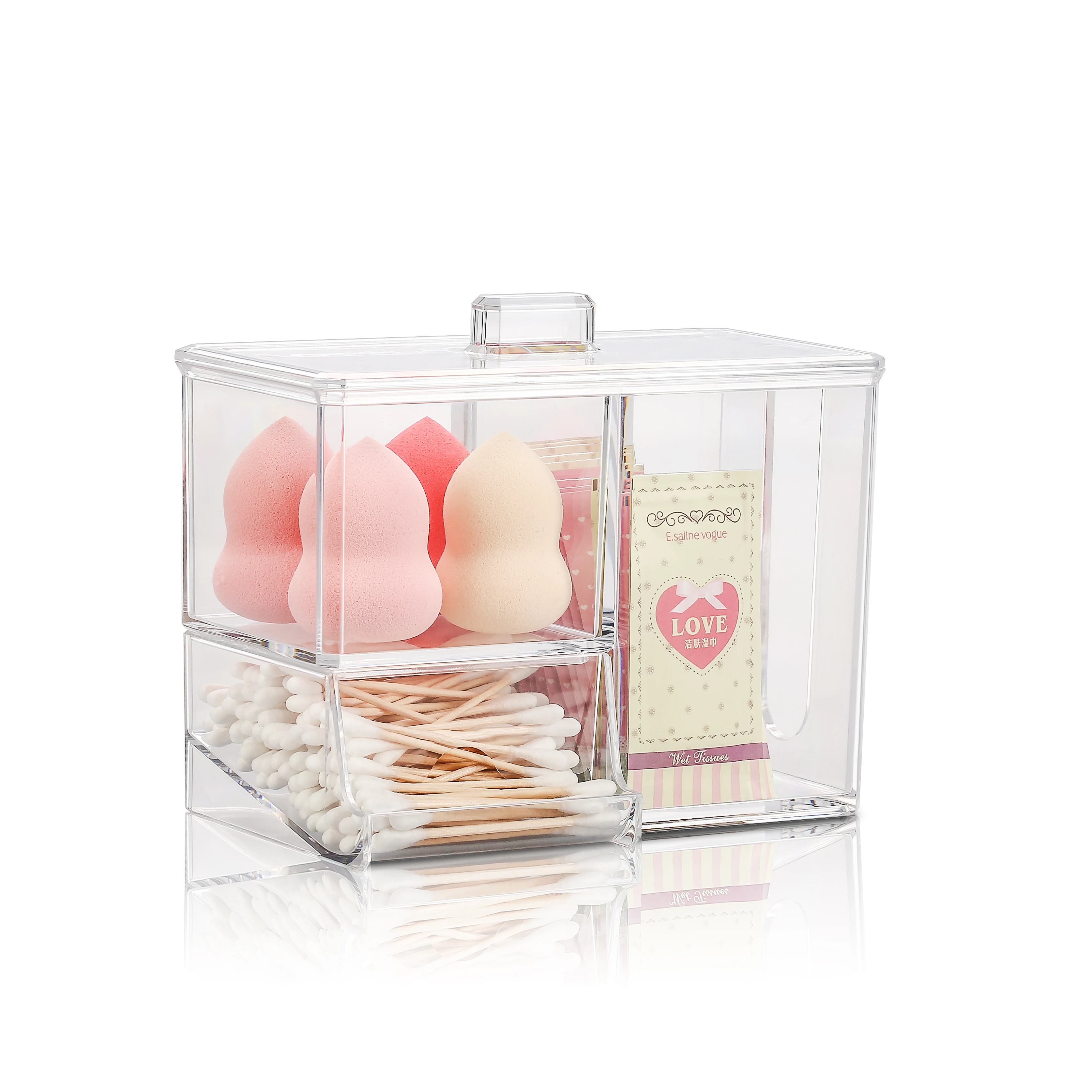 

Acrylic Cosmetic Q-tips Cotton Pads Storage Box, Transparent