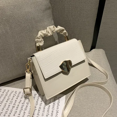 

M133 new style luxury ladies solid color texture handbags fresh fashion women small square buckle bag, White,black,purple,brown