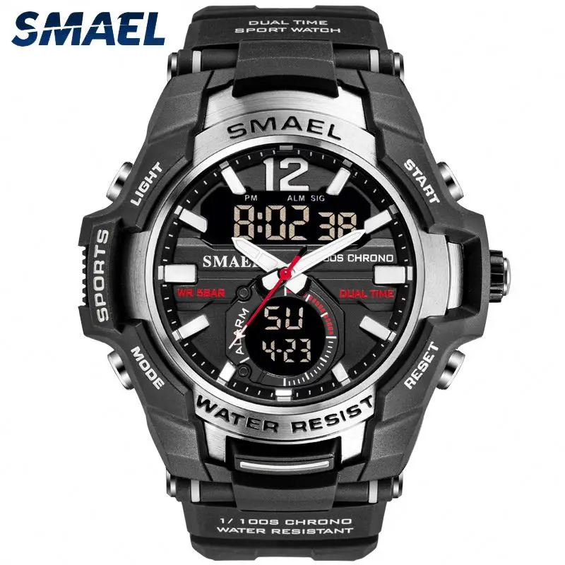 

SMAEL 1805 hot sell black boys digital watch timepiece nice Rubber band water resist calender double display fishing hand watch