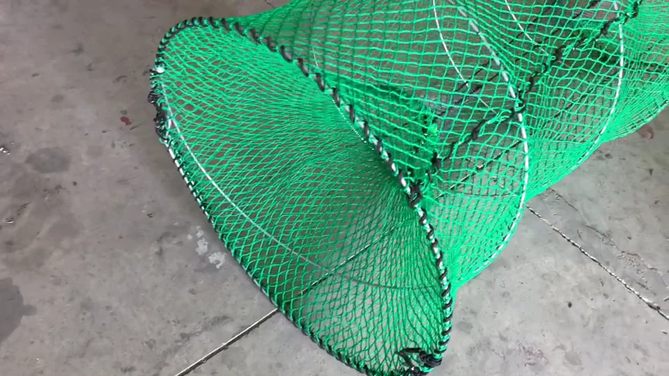 70x140cm Pe Black Green Net Galvanized Commercial Folding Fishing Crab