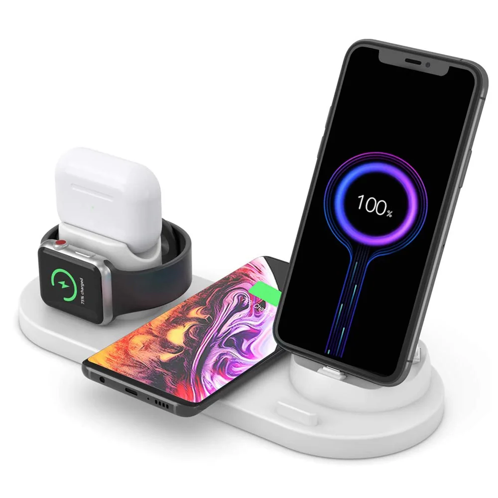 

new arrivals 2020 3 in 1 wireless portable fast charger mobile phone accessories charging station wireless charging pad, Black,white and silver