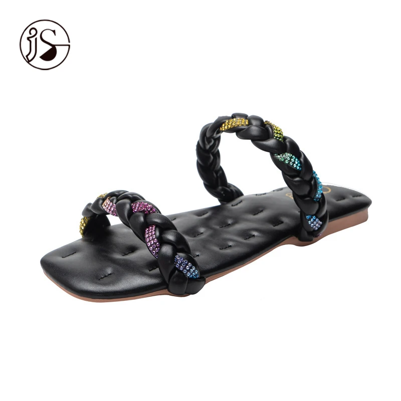

stylish girls fashion nude beach slippers colorful diamond woven design slides custom slides shoes for women, Picture