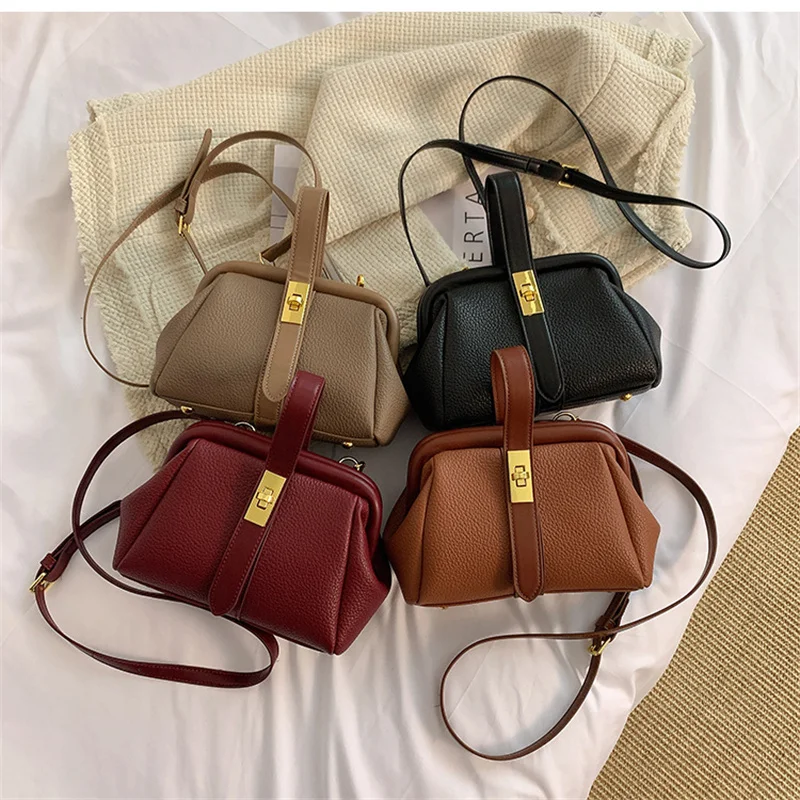 

2022 vintage trend clip women hand bag ladies messenger bags PU leather shoulder handbag