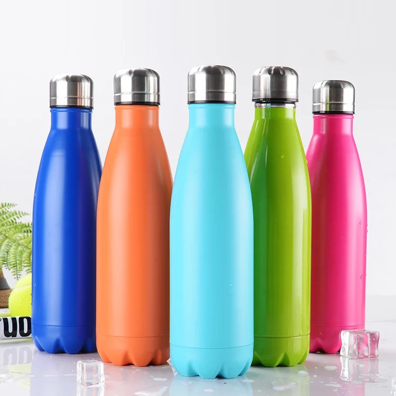 

Promotion 500ml cola shape fitness water bottle vacuum flask thermo cup sport insulated metal stainless steel water bottle, White, red, blue, yellow, custom