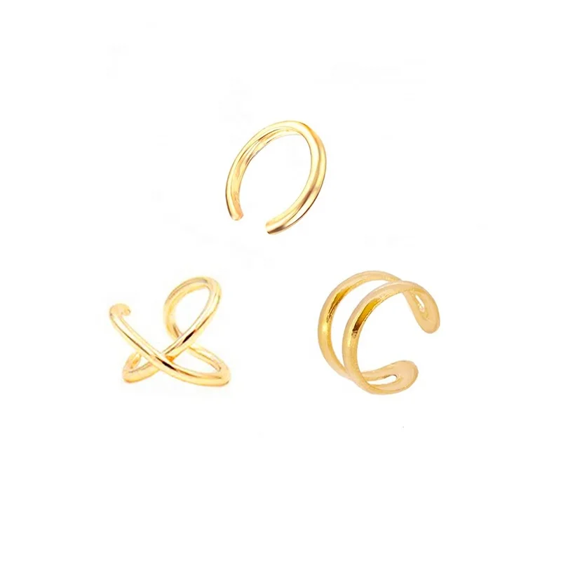 

Hot Selling 3Pcs/Set 925 Sterling Silver No Piercing Ear Cuffs Glossy Geometry For Women Girls Wedding, Gold and silver
