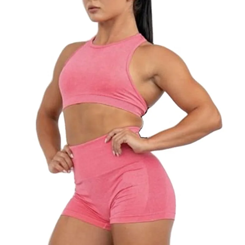 

Summer 2 Piece Gym Clothing Seamless Yoga Set Scrunch Butt Seamless Yoga Shorts Sets, Flare,gray,brown