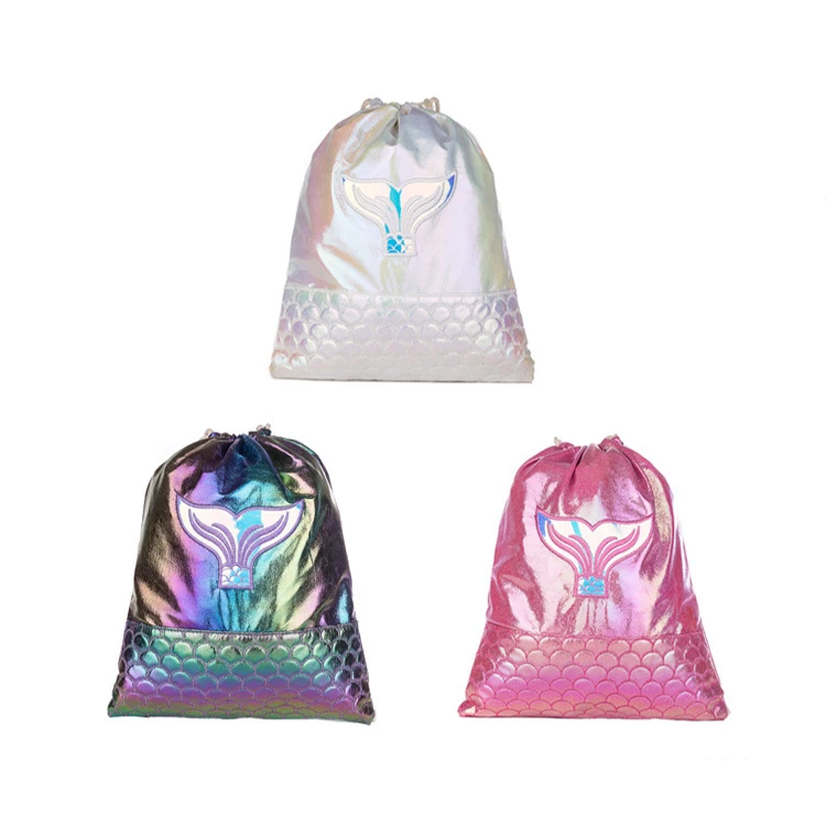 

Cute Teenage Holographic Laser PU Mermaid Drawstring Bag Custom School Backpack Bag For Kids Girls, Laser color