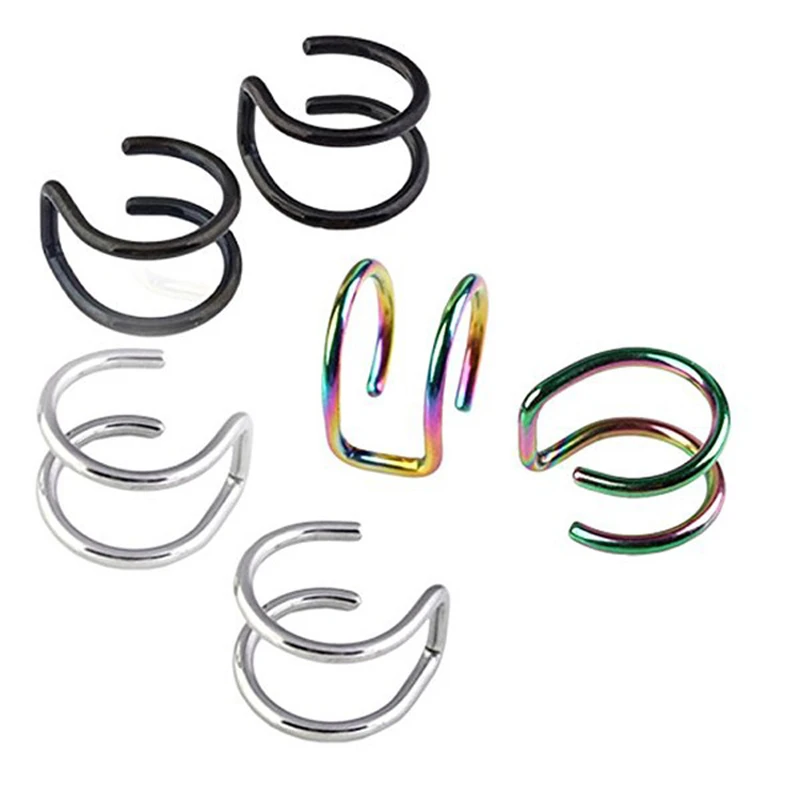 

1PCS Clip On Wrap Earring Tragus Stainless Steel 2 Rings Ear Cuff Clip nose ring Piercing Body Jewelry