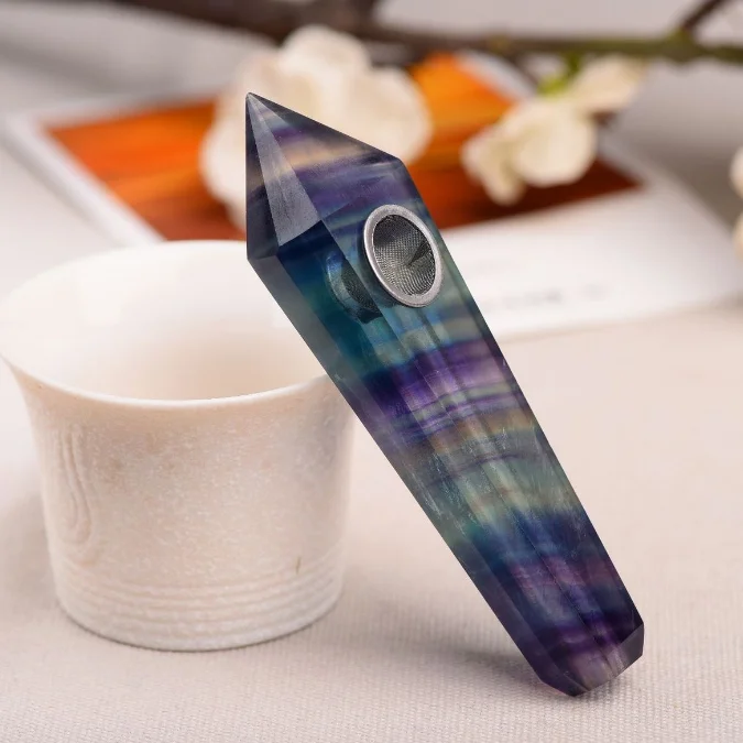 

Wholesale natural crystal smoke tube fluorite crystal smoking pipes weeds