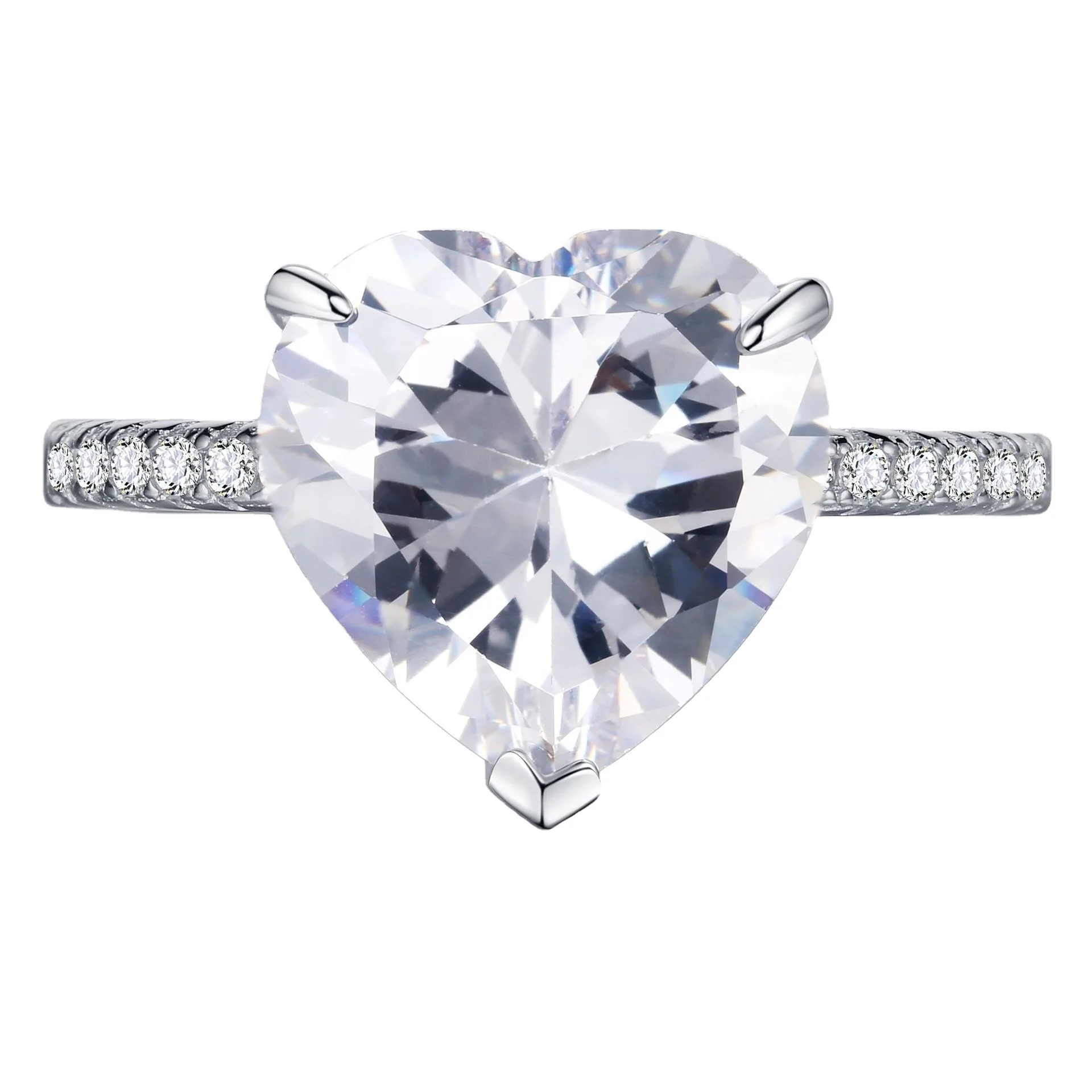 

925 Sterling Silver Wedding Created Moissanite Heart Ring, White