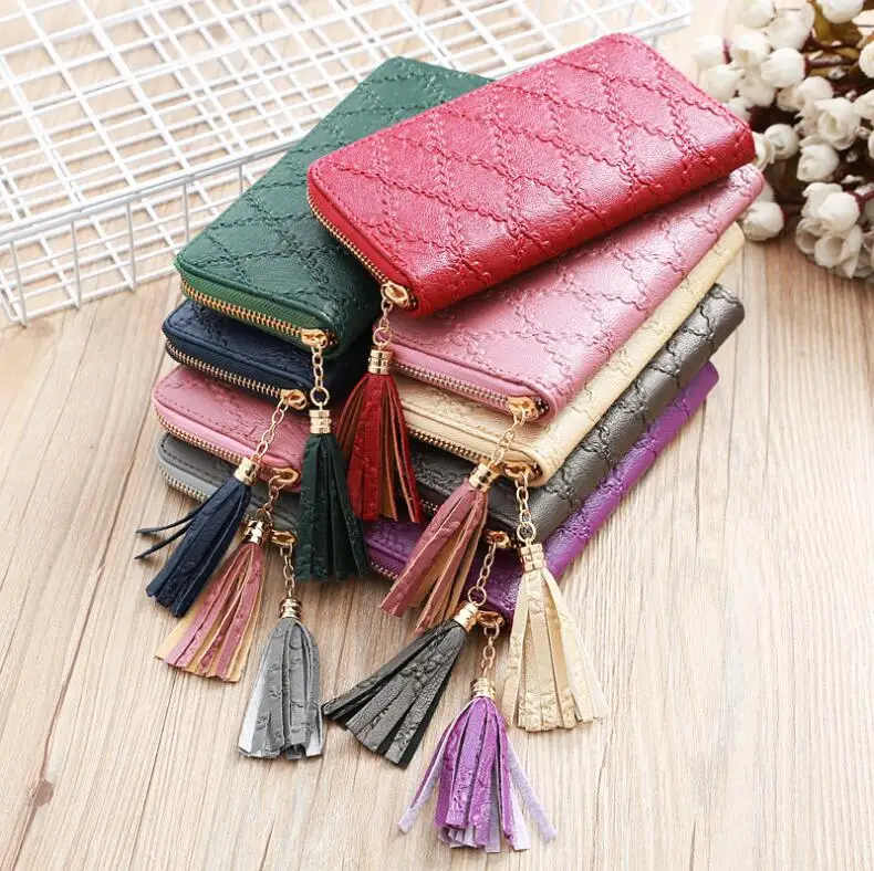 

Wholesale Women Purses Girls Thread Plaid Leather Fashion Design With Phone Bag Long Slim Ladies Wallets, 9 colors