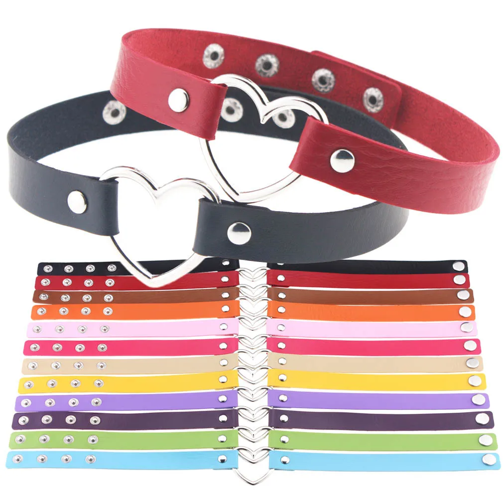 

Leather Choker Punk PU Necklace Goth Choker Love Heart Adjustable Soft Collar Chain Choker Necklaces for Women Girls, Customized color