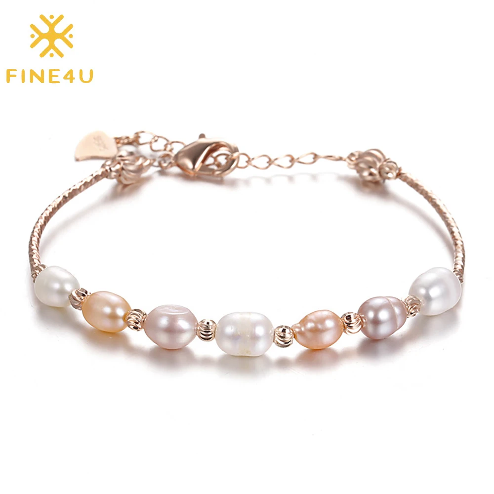 

Hawaiian jewelry wholesale women fashion white pink bangle freshwater pearls bracelet, Gold/steel
