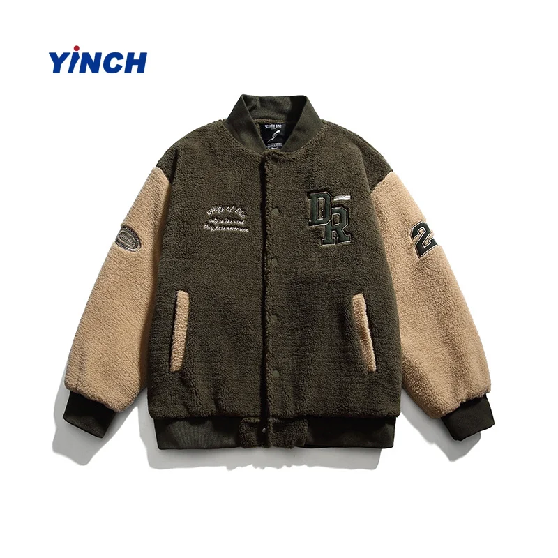 LAYENNE Men's High Quality Berber Fleece Varsity Jacket Street Style Custom Embroidery Zipper Cozy Winter Baseball Coat