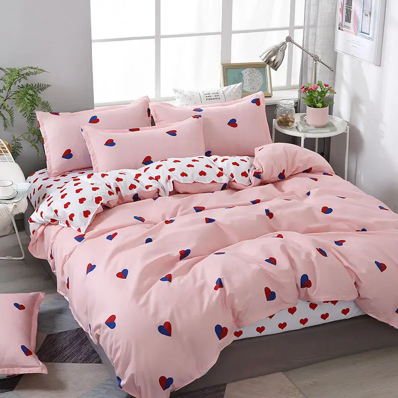 Heart Print Home Textile Bedding Set Duvet Cover Pillowcase Bed Sheet ...