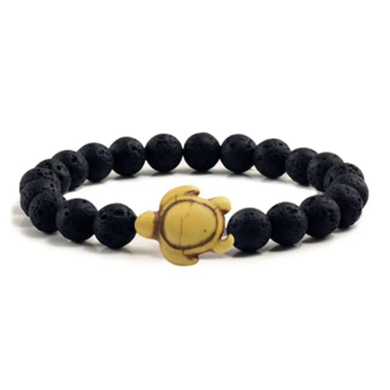 

Amazon Hot Selling New Designs Lucky Colorful Turtle Lava Stone Beads Bracelet for Men Women
