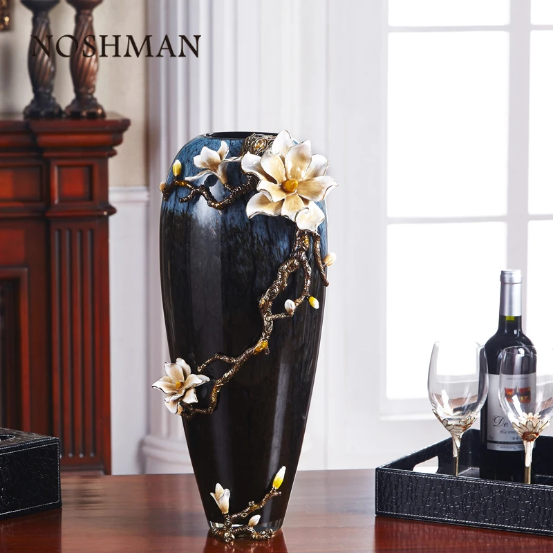 

NOSHMAN florero de vidrio Christmas Gifts Home Hotel Living Room Decorative Nordic Luxury Color Flower Enamel Glass Vases