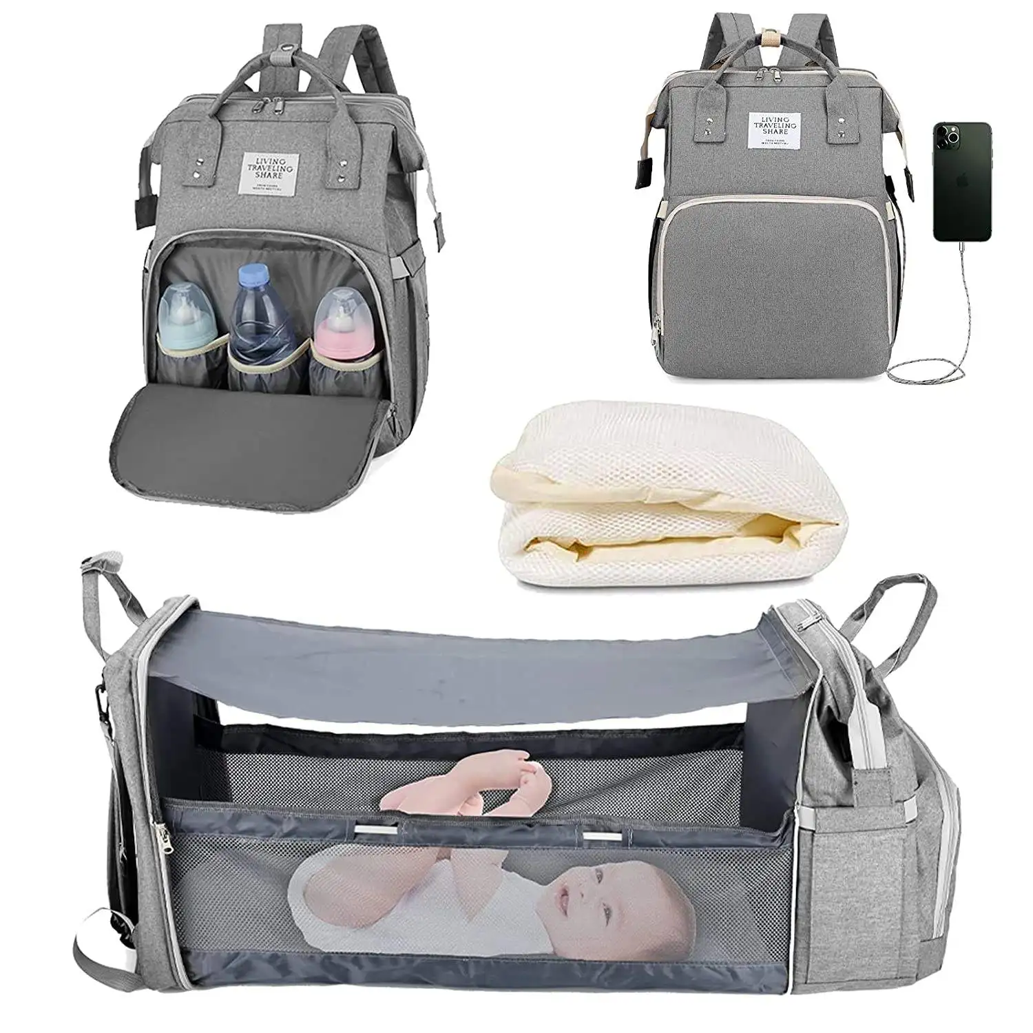 

New Baby Nappy Changing Bags Changing Station Portable Baby Bed Travel Bassinet Folding Crib Shade Cloth Changing Pad Waterproof