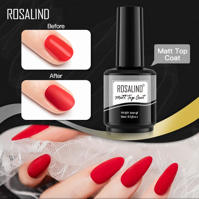 

Rosalind nail supplies manicure oem uv resin clear matt nail polish gel varnish wholesale 15ml matte top coat gel for nails art
