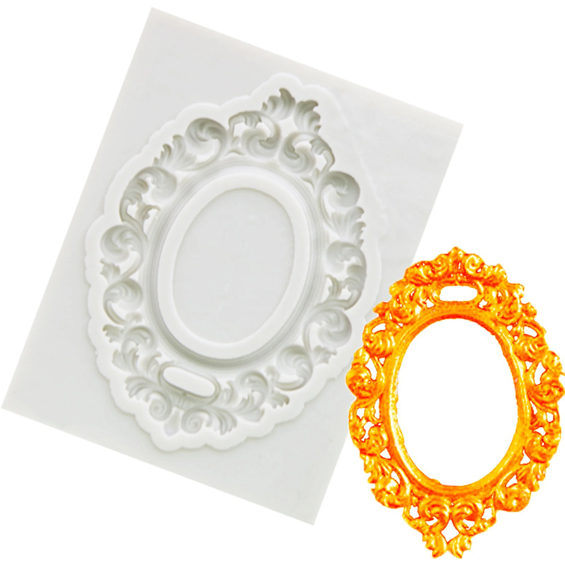 

High Quality Non-Stick European Classical Lace Frame Borders Relief Frame Mold For Cake Decorating Molds Cake Stand Series, White
