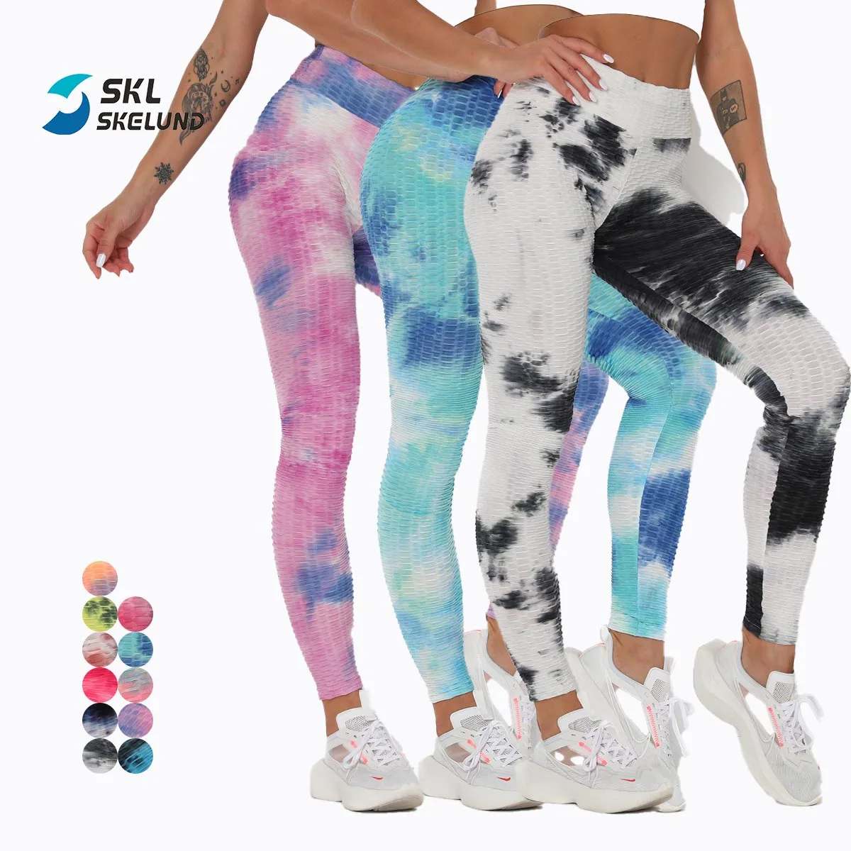 

Custom Logo Gym Fitness Women Honeycomb Anti Cellulite Tie Dye Scrunch Butt Leggings and Yoga Pants