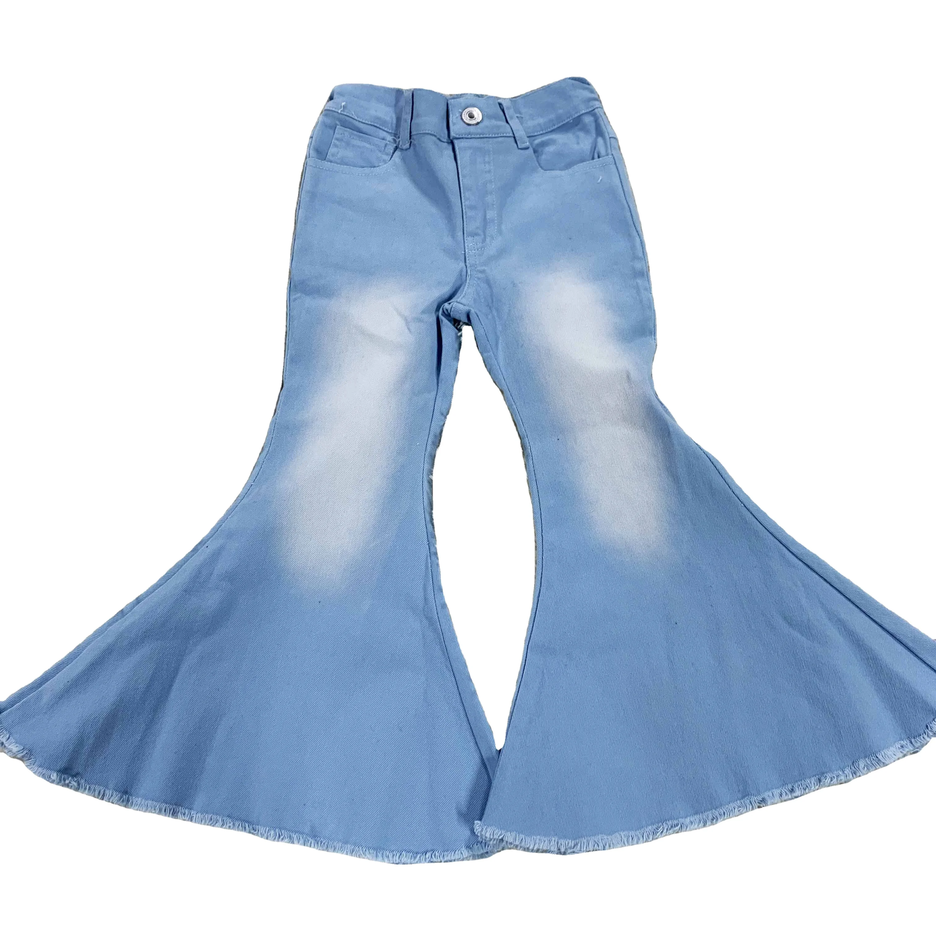

Free Shipping Newest Kids Bell Bottom Pants Girls Light Blue Washed Bell Bottom Jeans Toddler Baby Faded Denim Flared Pants
