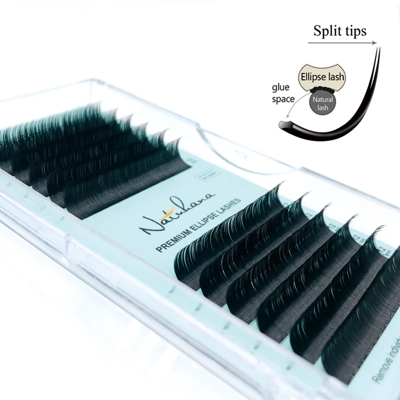 

Wholesale Premium Flat Ellipse Eyelash Extensions Split Tips Ellipse Shaped Eyelashes Natural Light False Ellipse Lashes, Matte black