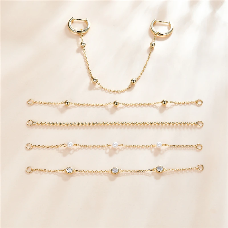 

Trendy 4 Styles Gold Color 925 Sterling Silver Chain Earring Jewelry