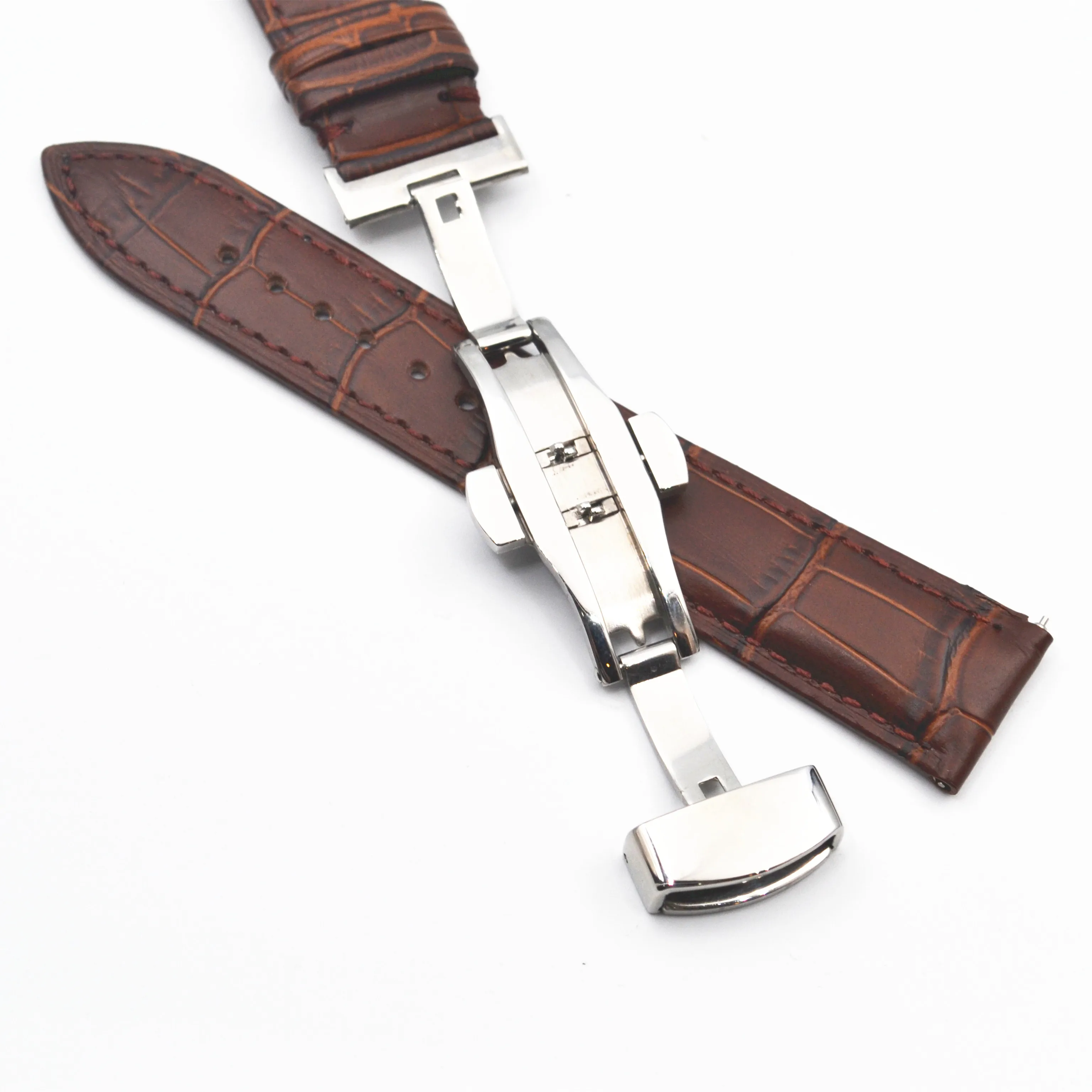 
New style calfskin genuine italian leather quick release watch strap with solid butterfly buckle 