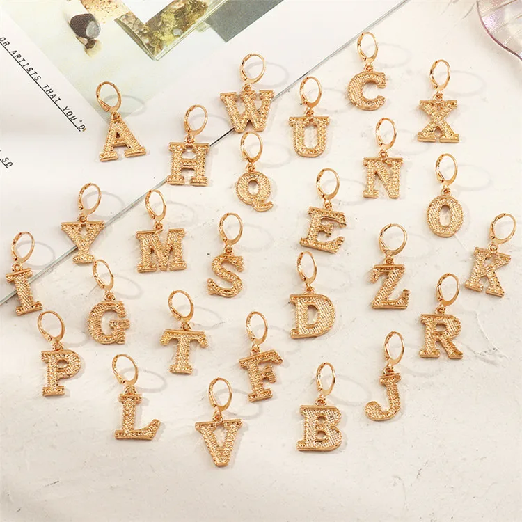 

Trend Creative 26 Letter Earrings Personalized Metal Earrings European And American Fashion Jewelry, Picture shows