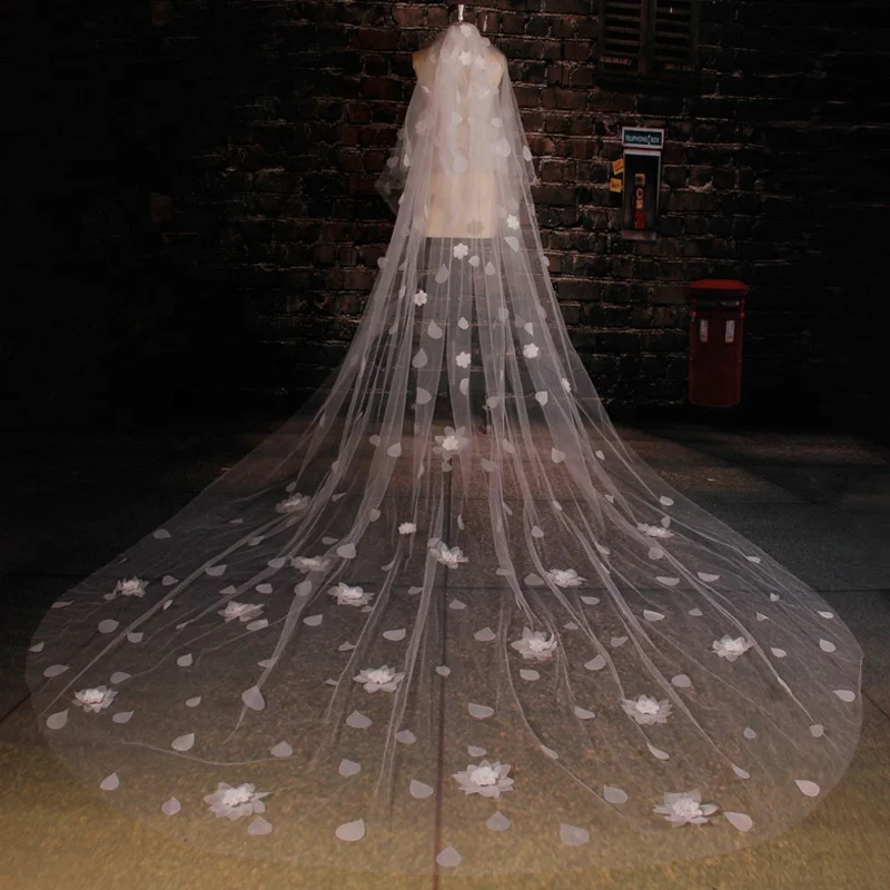 

2023 New Korean-Style Aesthetic Water Drop Flower Tailing Veil Bride Wedding Dress Veil Romantic Generous Decal Bridal Veil