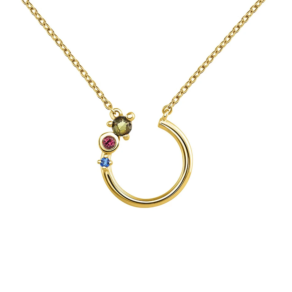 

18K gold plated necklace jewelry for women 925 sterling silver blue pink cubic zircon open circle necklace