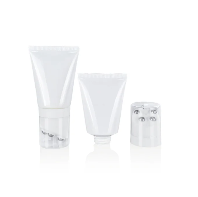 

50g bright white cosmetic tube five stainless steel ball massage body lotion divided into empty bottle