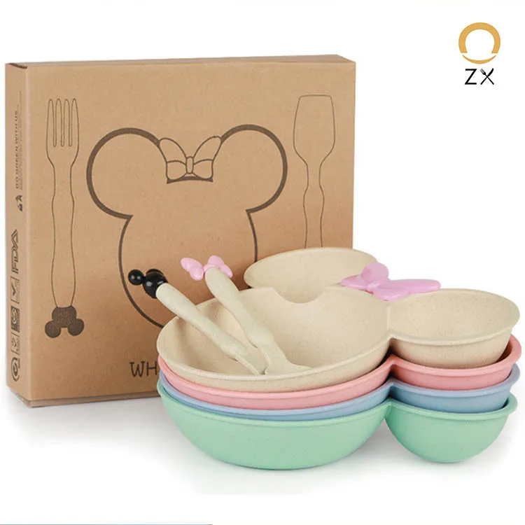 

Kindergarten children best-selling Minnie tableware bowl fork spoon wheat straw tableware set