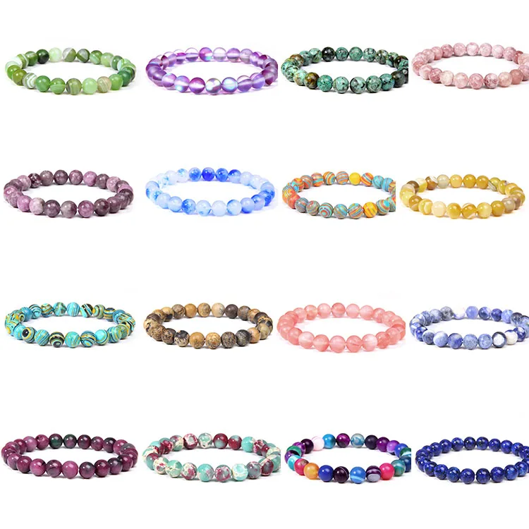 

CLARMER 8mm Fashion Wholesale Natural Sun Stone Poke Bracelet Gemstone Hand Beaded Stretch Bracelet For Men and Women, As show