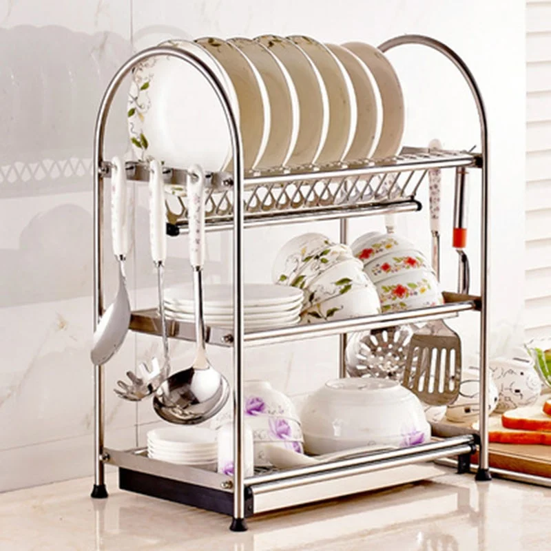 

Quality kitchen accessories stainess steel 3 layer dish storage rack dish holder