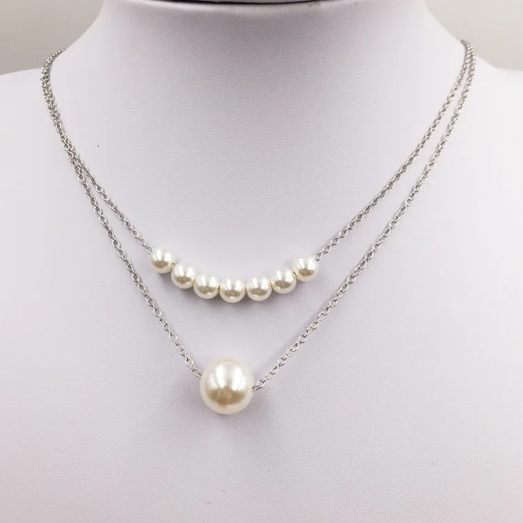 

2020 Super Fashion Simple Double Layered Pearl Elegant Collarbone Necklace For Girls Wholesale, Rhodium