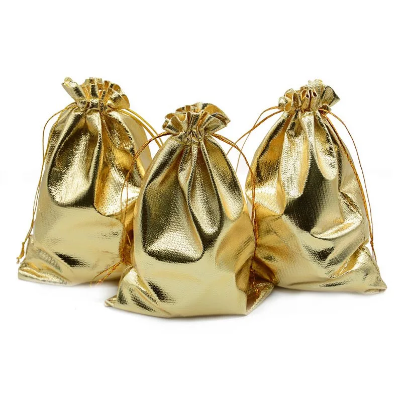 

10x15cm Jewelry Packaging Bag Wedding Favor Pouches Drawstring Gift Bags Gold Silver Metallic Organza Pouch, Gold or customized colors