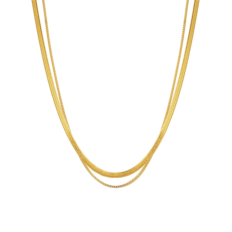 

New Design Stainless Steel Double Gold Plated Herringbone Chain Necklace Basic Snake Chain Necklace
