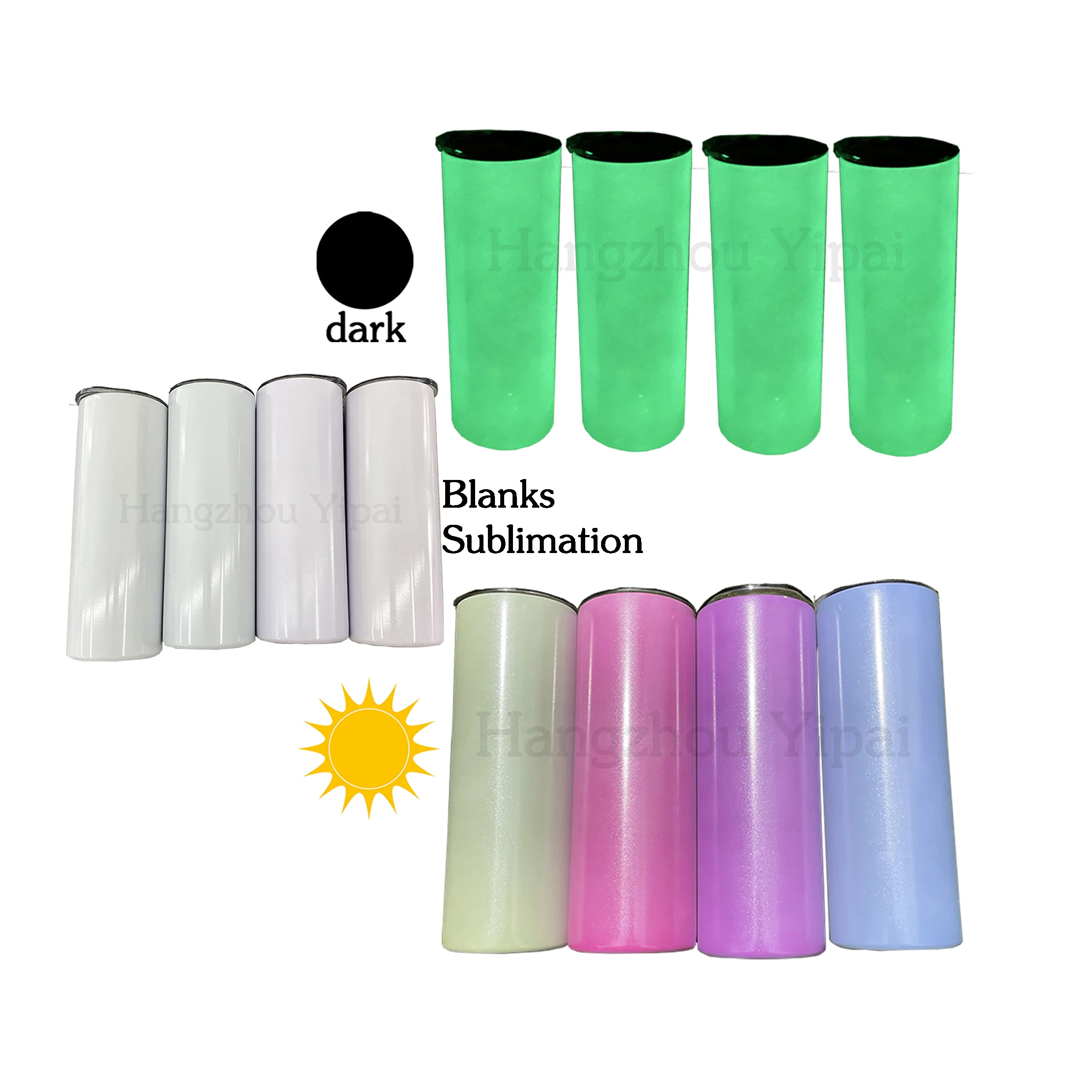 

US warehouse ready to ship Blanks sublimation glow in the dark 20oz straight skinny UV color change 2 functions tumblers, White to colors