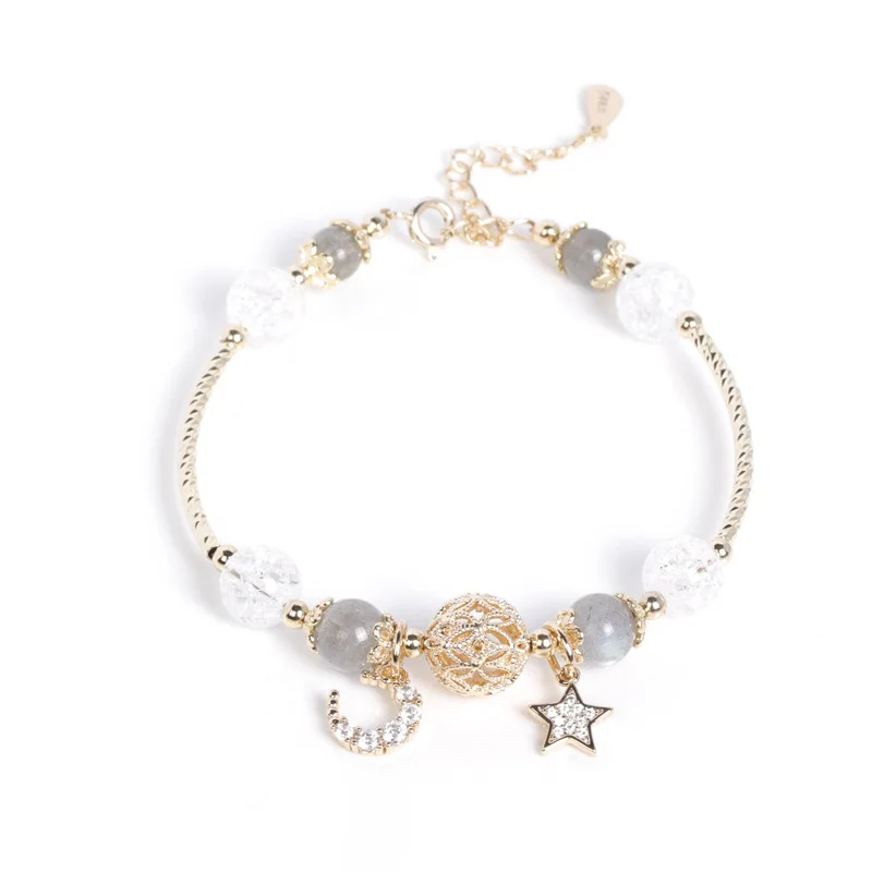 

2021 Sailing Jewelry White Popcorn Crystal Stone Beads Bangle Big Lucky Love Moonstone Star Charm Bracelet