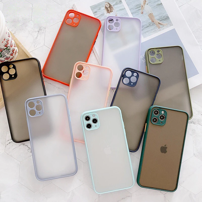 

Phone Case iphone 7 8 Xs Max Matte Skin Feel TPU Anti Fall Shockproof Translucent Frosted Fine Hole Cover For iphone 12 Case, As picture